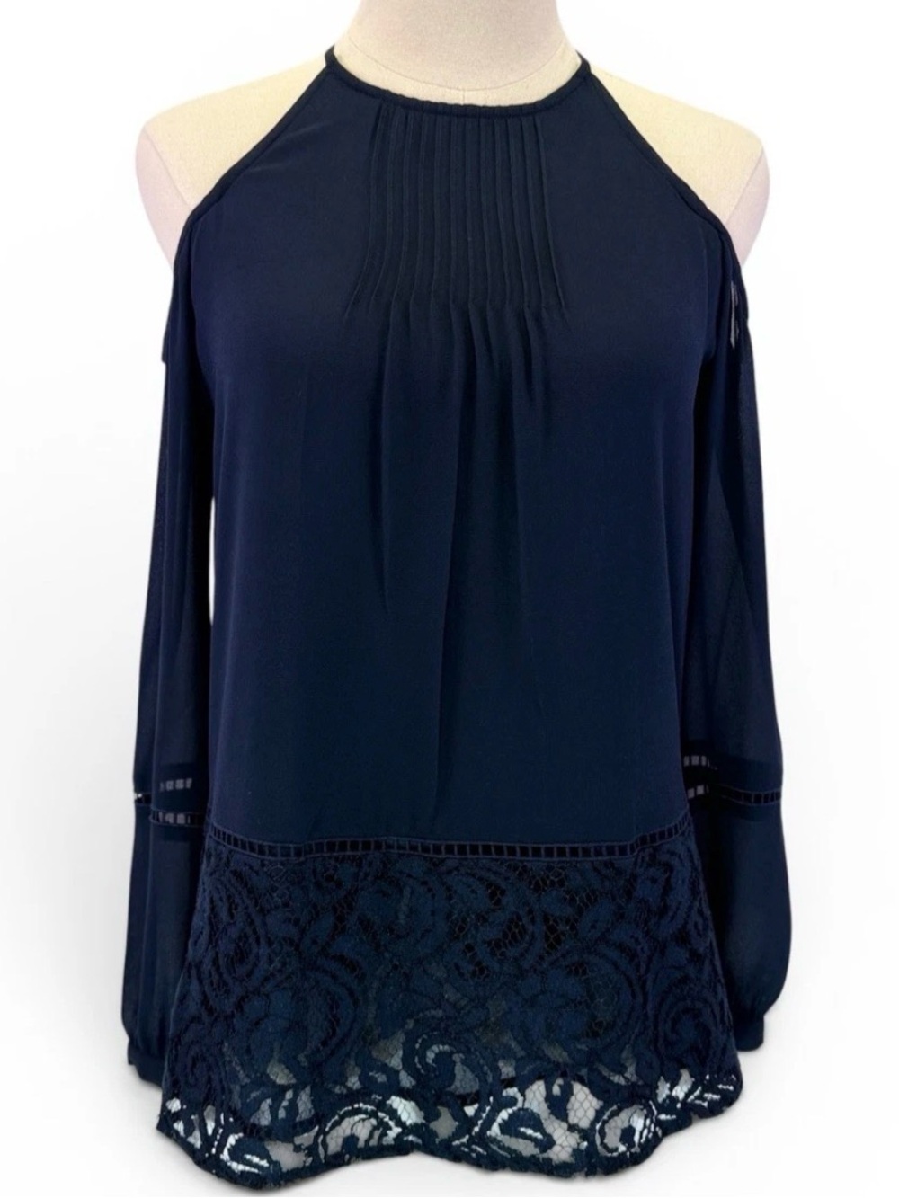 Michael Kors Women's Dark Blue Cold Shoulder Long Sleeve Blouse Top‎ Size XS